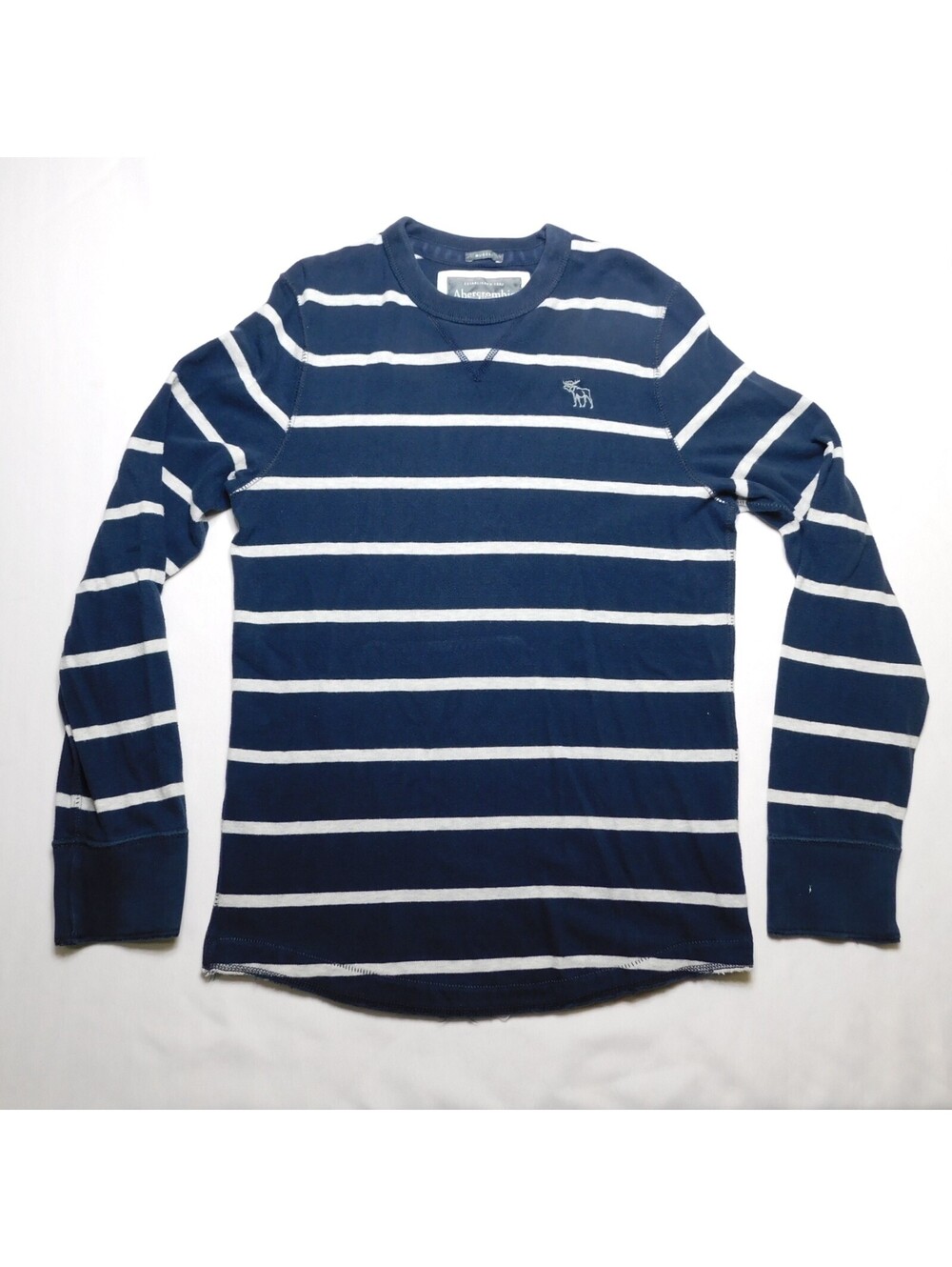 Abercrombie & Fitch Mens Medium M Blue White Striped Muscle Fit Long Sleeve Shir